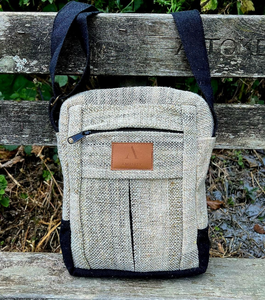 Hemp Shoulder Messenger Bag and Cotton Yarn Waving with Black Adjustable Strap