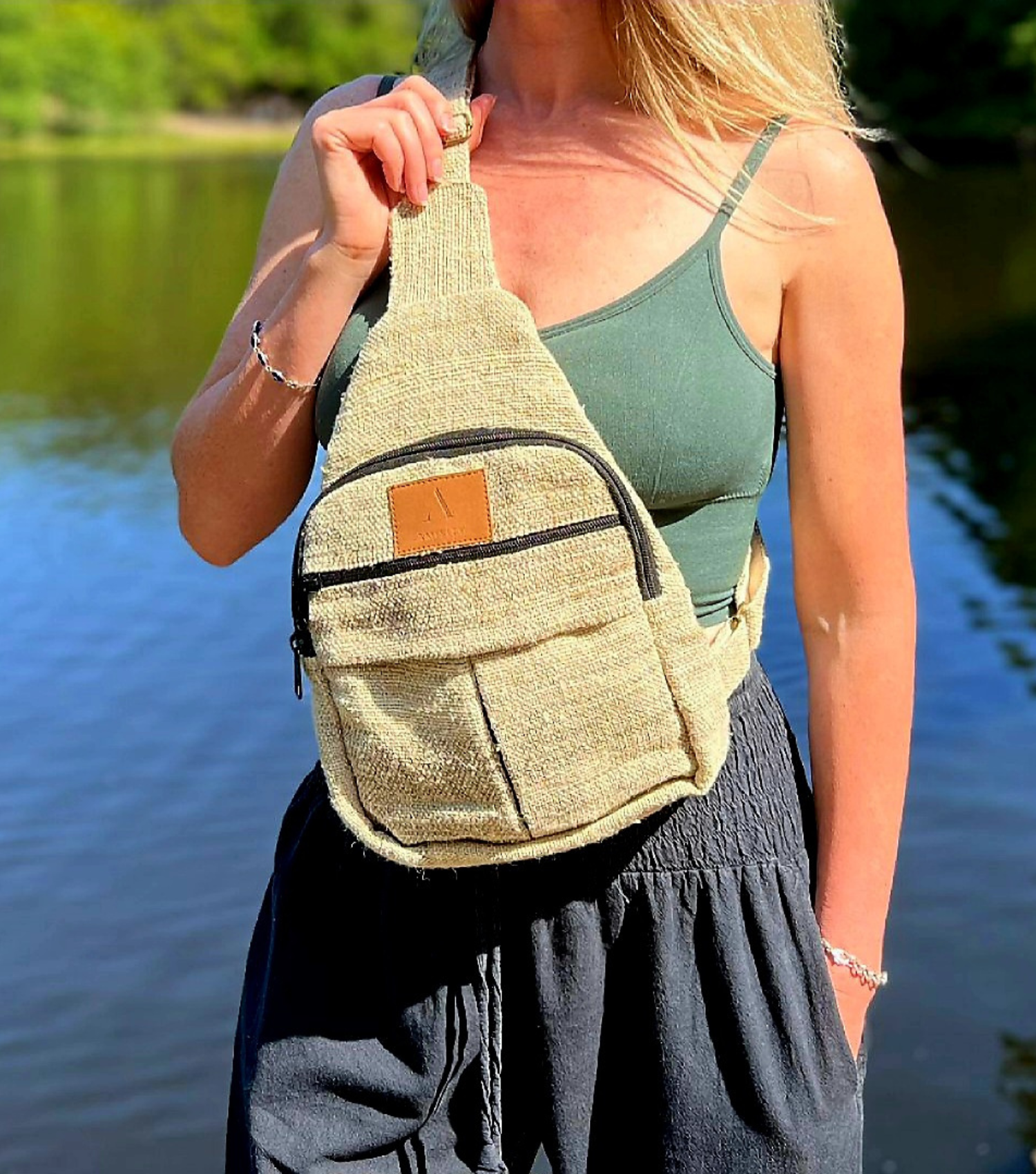 Amazon.com | LONGING TO BUY Hemp Sling Backpack- Hemp Cross body Bag- Hemp  Shoulder Backpack Adjustable Strap for Men & Women (Multi Black-Chest Belt)  | Casual Daypacks