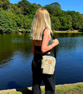 Hemp Shoulder Messenger Bag and Cotton Yarn Waving with Black Adjustable Strap