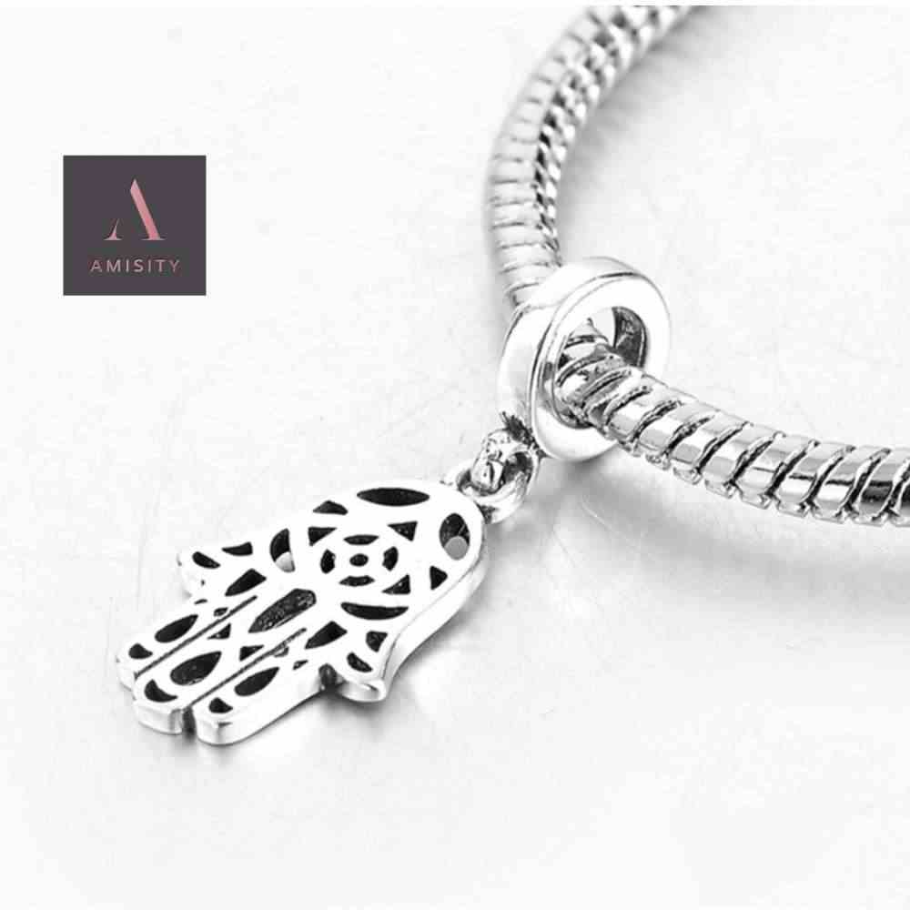 Amisity Genuine Sterling Silver 925,  Fits Pandora Bracelet, Tree of Life, Owl , Hamsa Hand, Paw, Heart, Buggy,Mum's Charm, Bicycle
