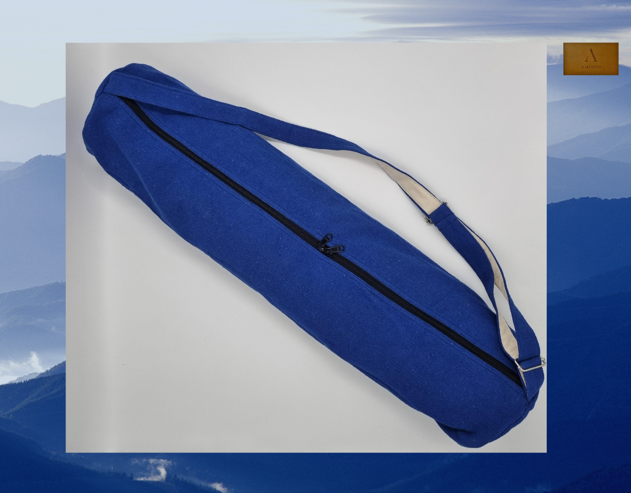 Eco Friendly Cotton Linen Yoga Mat Bag, Handmade Yoga Bag, Eco Friendly Yoga Bag, Yoga Mat Bag UK, Double Zip (Bag only) Royal Blue Colour