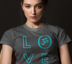 Love with OM symbol, Yoga t-shirt, Pilates, Meditation Gift, Unisex T-shirt - Amisity